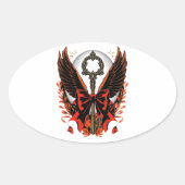 Gothic Velvet Bow Key met vleugels en maan Ovale Sticker (Voorkant)