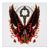 Gothic Velvet Bow Key met vleugels en maan Perfect Poster (Voorkant)