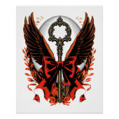 Gothic Velvet Bow Key met vleugels en maan Perfect Poster (Voorkant)