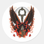 Gothic Velvet Bow Key met vleugels en maan Ronde Sticker (Voorkant)