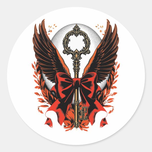 Gothic Velvet Bow Key met vleugels en maan Ronde Sticker (Voorkant)