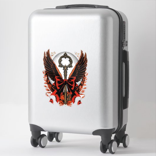 Gothic Velvet Bow Key met vleugels en maan Sticker (Koffer)