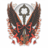 Gothic Velvet Bow Key met vleugels en maan Sticker (Voorkant)