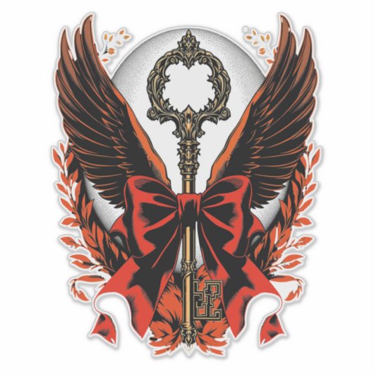 Gothic Velvet Bow Key met vleugels en maan Sticker (Voorkant)