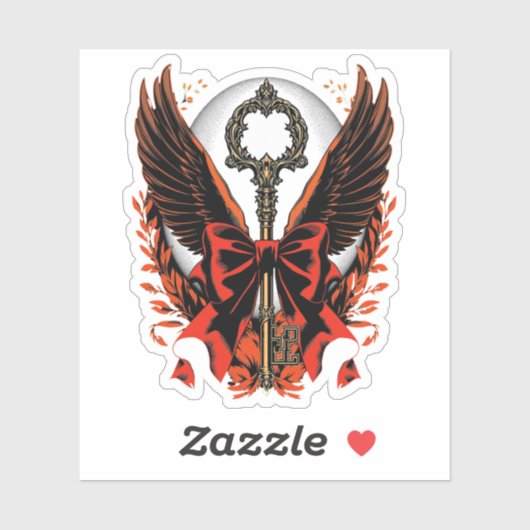 Gothic Velvet Bow Key met vleugels en maan Sticker (Vel)