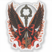 Gothic Velvet Bow Key met vleugels en maan Sticker (Voorkant)