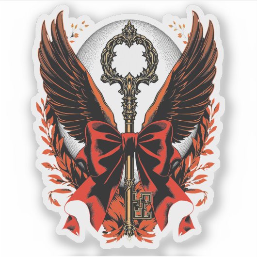 Gothic Velvet Bow Key met vleugels en maan Sticker (Voorkant)