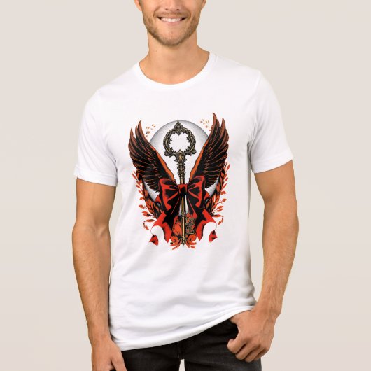 Gothic Velvet Bow Key met vleugels en maan Tri-Blend Shirt (Voorkant)