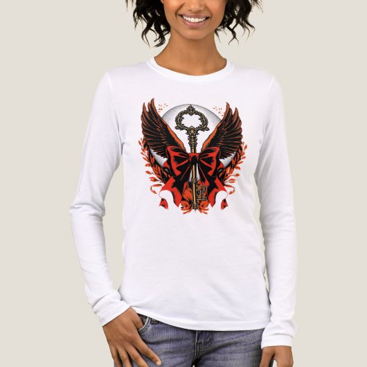 Gothic Velvet Bow Key met vleugels en maan Tri-Blend Shirt (Voorkant volledig)