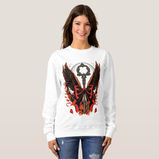 Gothic Velvet Bow Key met vleugels en maan Trui (Voorkant volledig)