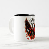 Gothic Velvet Bow Key met vleugels en maan Tweekleurige Koffiemok (Voorkant links)
