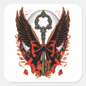 Gothic Velvet Bow Key met vleugels en maan Vierkante Sticker (Voorkant)