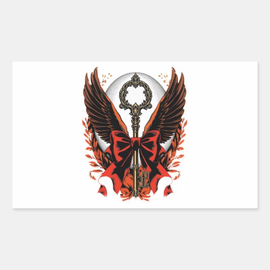 Gothic Velvet Bow Key with Wings & Moon Rechthoekige Sticker (Voorkant)