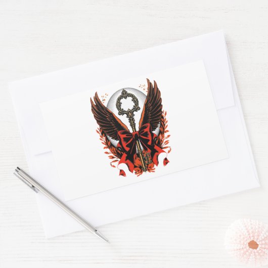 Gothic Velvet Bow Key with Wings & Moon Rechthoekige Sticker (Envelop)