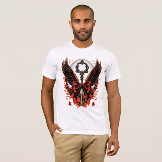Gothic Velvet Bow Key with Wings & Moon T-shirt (Voorkant volledig)