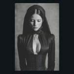 Gothic Velvet Hooded Portrait Closed Eyes Foto Afdruk<br><div class="desc">A mesmerizing black-and-white portrait shows a woman with eyes softly closed beneath a deep velvet hood. Sleek dark hair parts down the center while an elaborate high-necked gothic gown with structured corset and plunging neckline accentuates her graceful form. Intricate metallic details and ornate earrings add subtle luxury against a textured...</div>