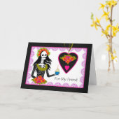 Gothic Verjaardag voor Vriend, Lady Skeleton, Cupc Kaart (Gele Bloem)