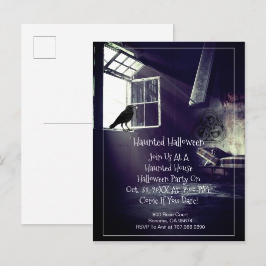 Gothic verlaten huis raaf skeletsleutel Halloween Uitnodiging Briefkaart (Voorkant / Achterkant)
