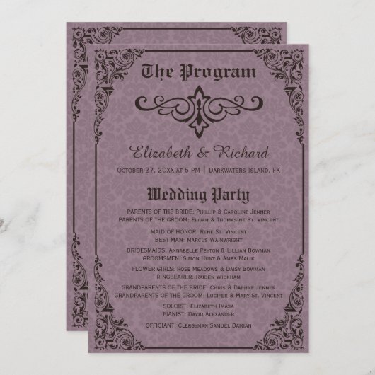Gothic Victoriaans Damask Wedding Programma's (Voorkant / Achterkant)