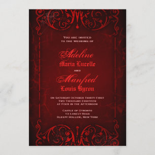 Gothic Victoriaans Deep Red Wedding Kaart