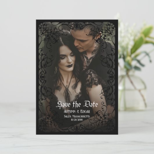 Gothic Victoriaans Foto Bruiloft Save the Date Kaart (Staand voorkant)