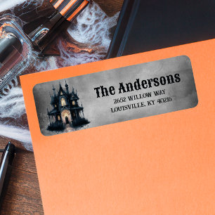 Gothic Victoriaans Gehekend Huis Halloween Adres Etiket