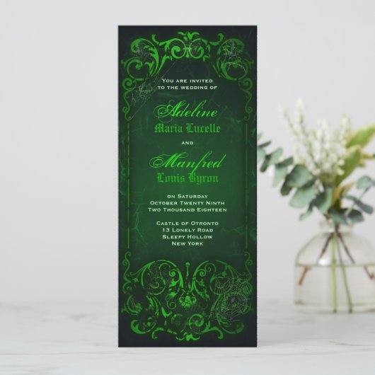 Gothic Victoriaans Ghoulish Green Wedding Kaart (Staand voorkant)
