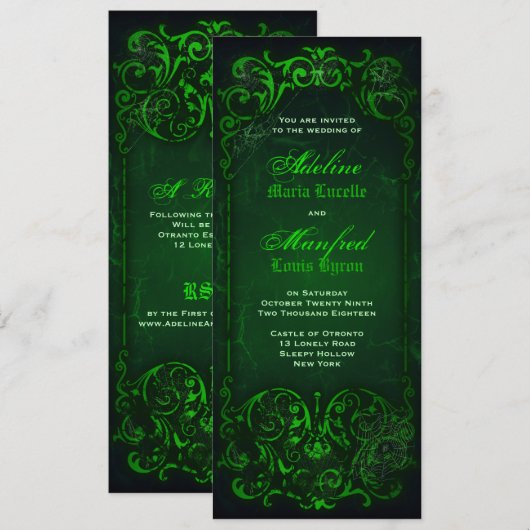 Gothic Victoriaans Ghoulish Green Wedding Kaart (Voorkant / Achterkant)