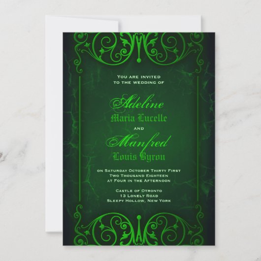 Gothic Victoriaans Ghoulish Green Wedding Kaart (Voorkant)
