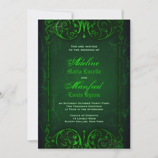 Gothic Victoriaans Ghoulish Green Wedding Kaart (Voorkant)