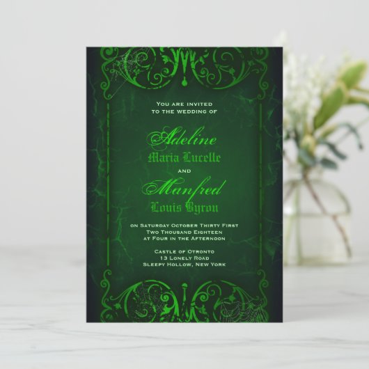 Gothic Victoriaans Ghoulish Green Wedding Kaart (Staand voorkant)