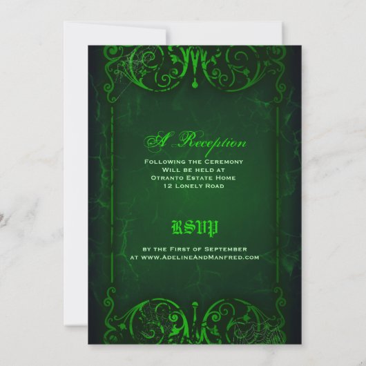 Gothic Victoriaans Ghoulish Green Wedding Kaart (Achterkant)