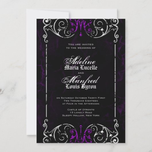 Gothic Victoriaans Halloween Paars Wedding Invite Kaart (Voorkant)