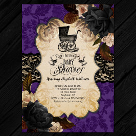 Gothic Victoriaans Paars Baby shower Uitnodiging