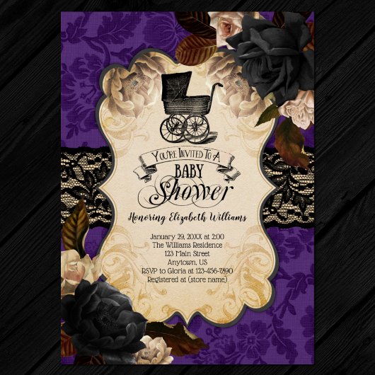 Gothic Victoriaans Paars Baby shower Uitnodiging