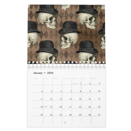 Gothic Victoriaans Skulls  Pet Donkere roetbussen Kalender (Jan 2026)