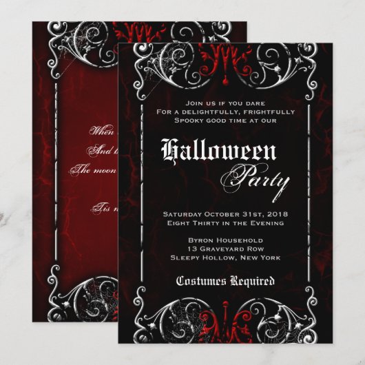 Gothic Victoriaans Spooky Black Red Halloween Part Kaart (Voorkant / Achterkant)