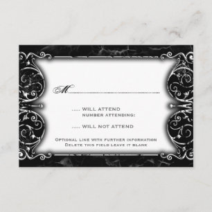 Gothic Victoriaans Spooky Black & White Wedding RS RSVP Kaartje