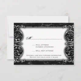 Gothic Victoriaans Spooky Black & White Wedding RS RSVP Kaartje