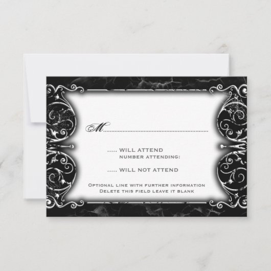 Gothic Victoriaans Spooky Black & White Wedding RS RSVP Kaartje (Voorkant)