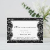 Gothic Victoriaans Spooky Black & White Wedding RS RSVP Kaartje (Staand voorkant)