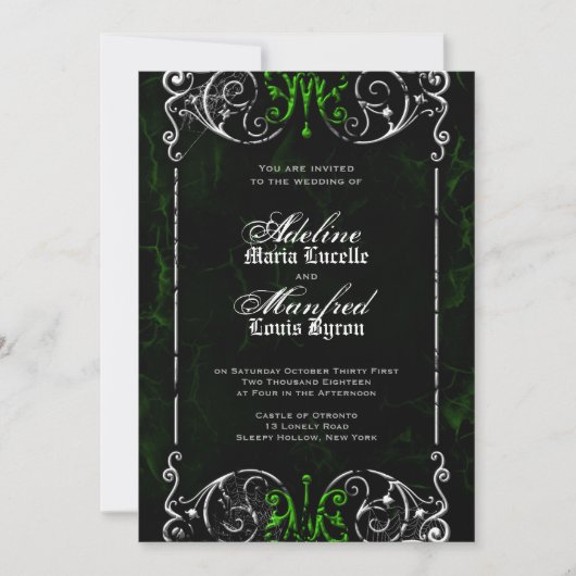 Gothic Victoriaans Spooky Green Wedding Invite Kaart (Voorkant)