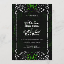 Gothic Victoriaans Spooky Green Wedding Invite Kaart