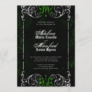 Gothic Victoriaans Spooky Green Wedding Invite Kaart