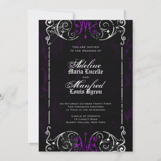 Gothic Victoriaans Spooky Paars Wedding Invite Kaart (Voorkant)