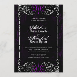 Gothic Victoriaans Spooky Paars Wedding Invite Kaart