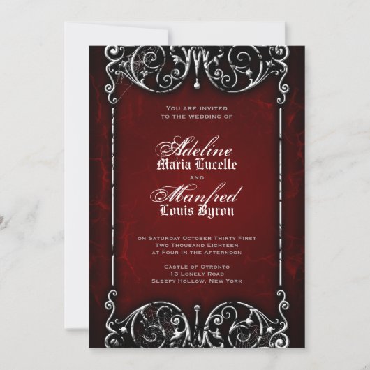 Gothic Victoriaans Spooky Red, Black & White Weddi Kaart (Voorkant)