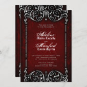 Gothic Victoriaans Spooky Red, Black & White Weddi Kaart (Voorkant / Achterkant)