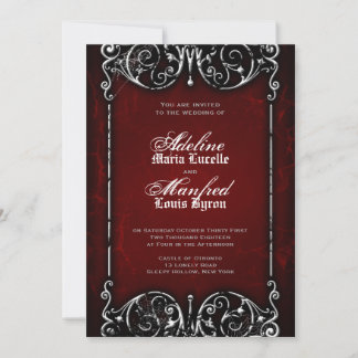 Gothic Victoriaans Spooky Red, Black & White Weddi Kaart