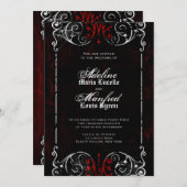 Gothic Victoriaans Spooky Red, Black & White Weddi Kaart (Voorkant / Achterkant)
